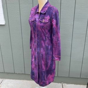 Dyed vintage denim long jean jacket